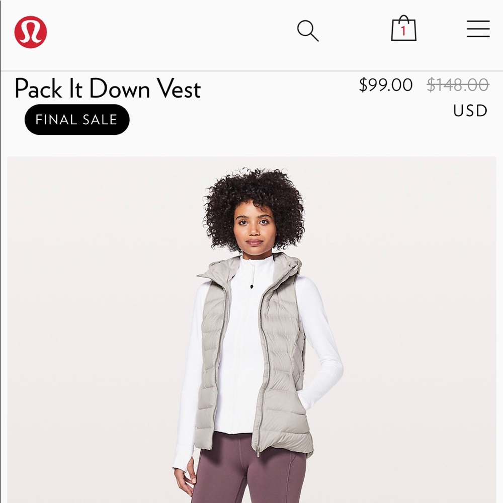 Lululemon, pack it down vest, size 6, color lilac